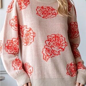 Bloom Red and Cream Floral Sweater
